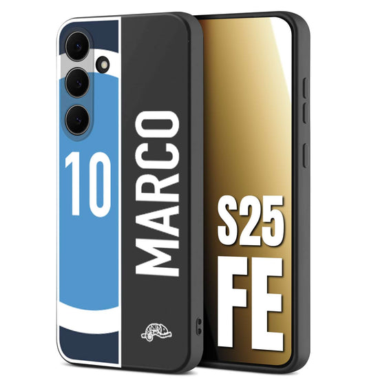 CUSTOMIZZA - Custodia cover nera morbida in tpu compatibile per Samsung S25 FE personalizzata calcio football nome e numero calciatori biancoazzurri bianco celesti
