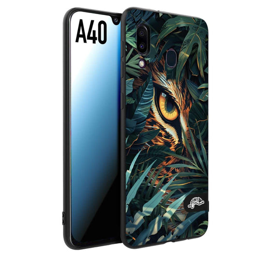 CUSTOMIZZA - Custodia cover nera morbida in tpu compatibile per Samsung A40 animali color giungla tropicale occhio di giaguaro felino disegnato