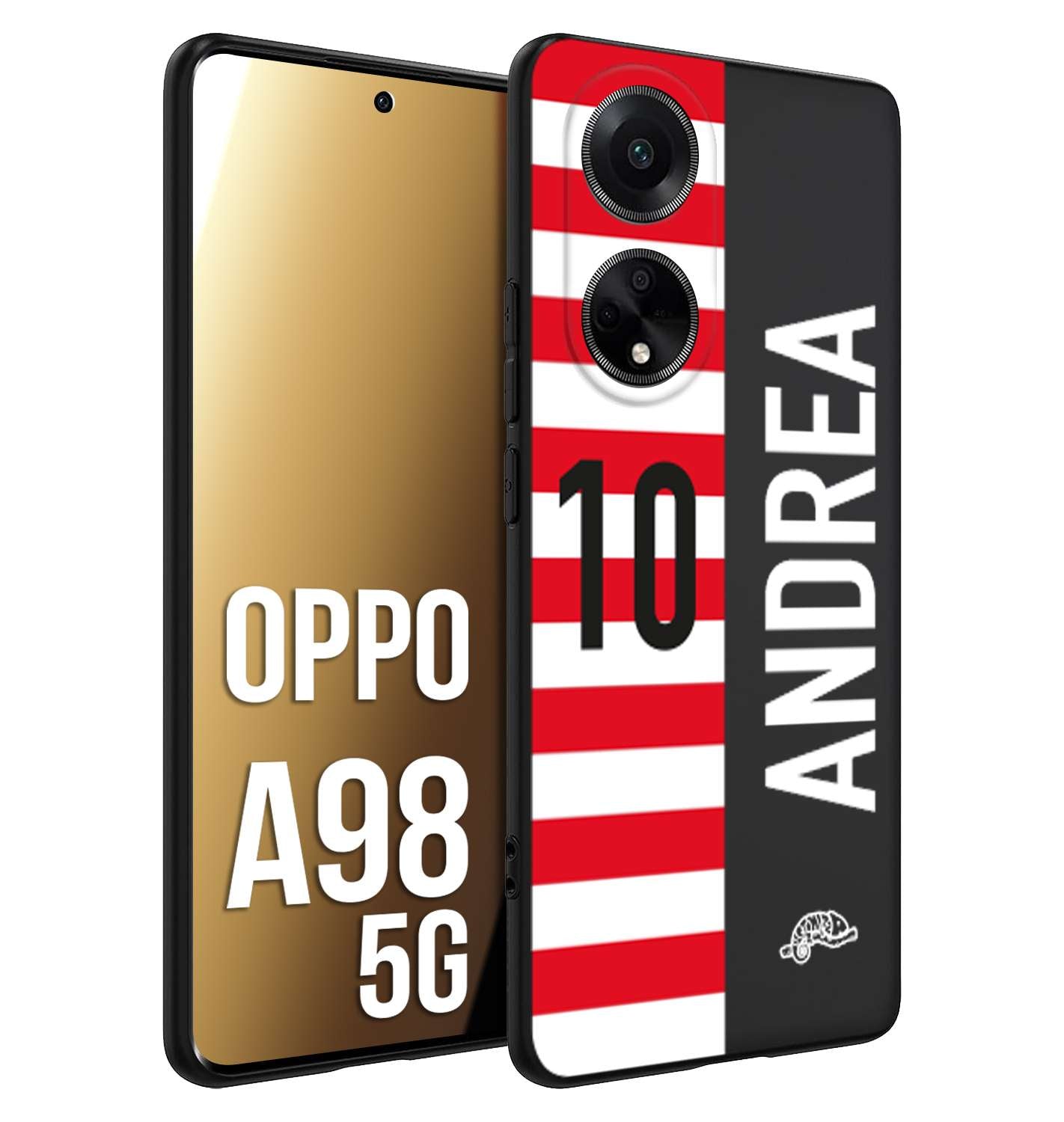 CUSTOMIZZA - Custodia cover nera morbida in tpu compatibile per Oppo A98 5G personalizzata calcio football nome e numero calciatori bianco rossa