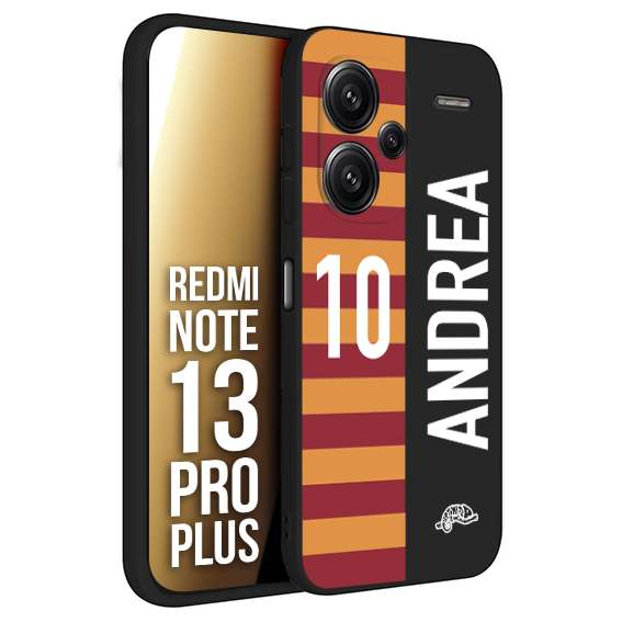 CUSTOMIZZA - Custodia cover nera morbida in tpu compatibile per Xiaomi Redmi Note 13 PRO PLUS personalizzata calcio football nome e numero calciatori giallo rossi
