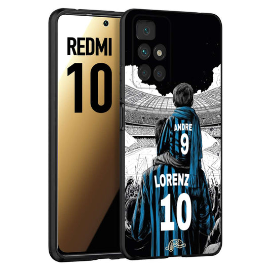 CUSTOMIZZA - Custodia cover nera morbida in tpu compatibile per Xiaomi Redmi 10 personalizzata calcio football padre e figlio calciatori nerazzurra