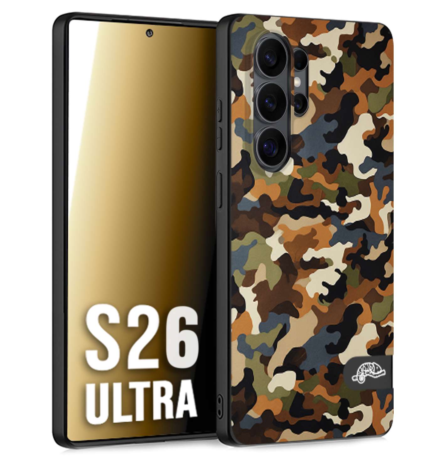 CUSTOMIZZA - Custodia cover nera morbida in tpu compatibile per Samsung S26 ULTRA camouflage mimetico militare moderno blu marrone beige
