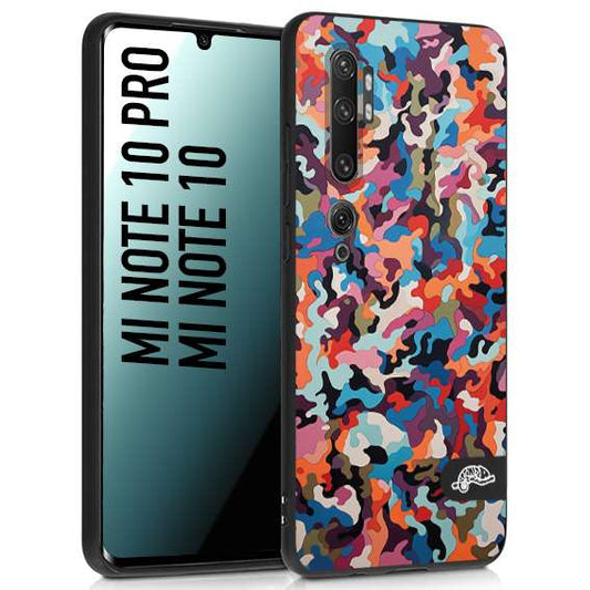 CUSTOMIZZA - Custodia cover nera morbida in tpu compatibile per Xiaomi Mi Note 10 - Mi Note 10 Pro camouflage mimetico militare moderno blu arancio rosa