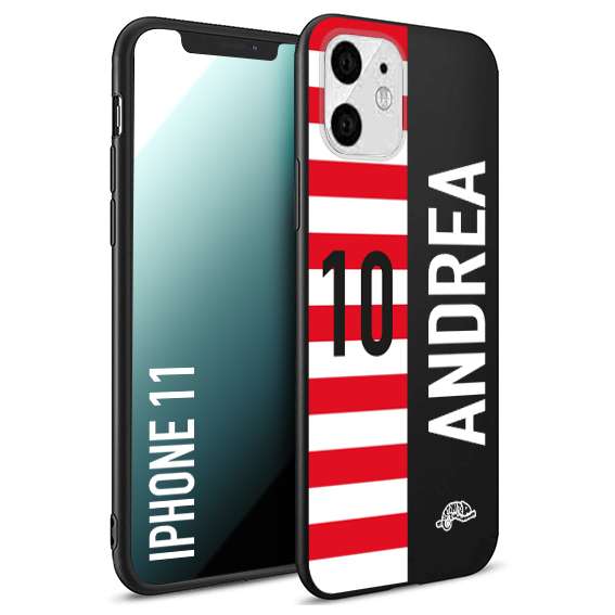 CUSTOMIZZA - Custodia cover nera morbida in tpu compatibile per iPhone 11 personalizzata calcio football nome e numero calciatori bianco rossa