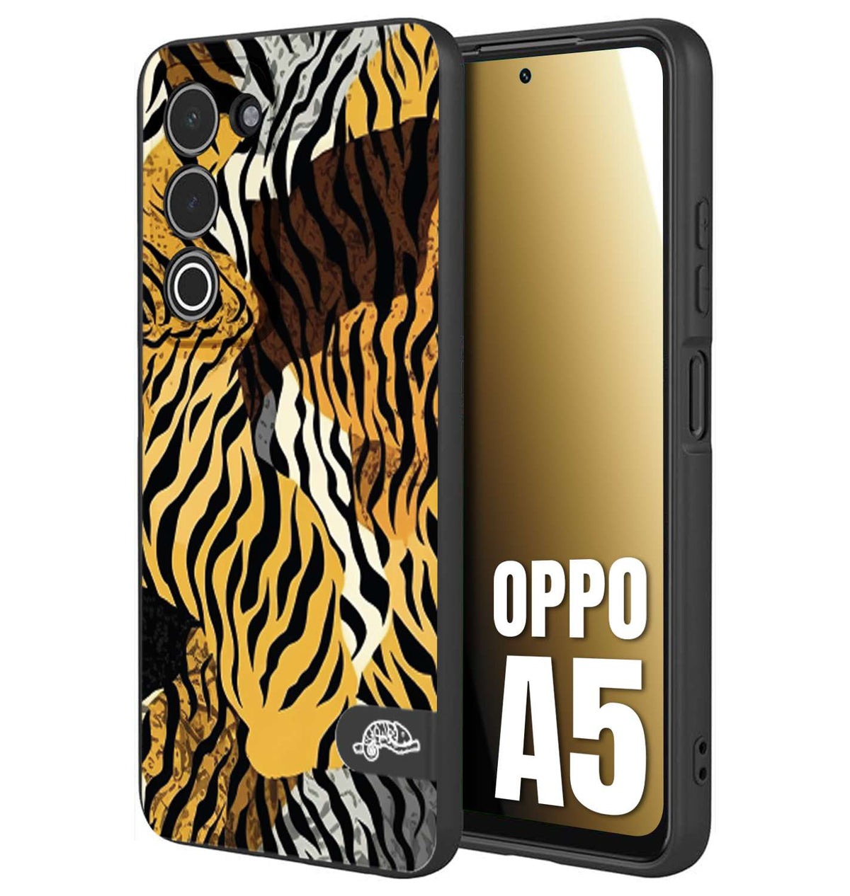 CUSTOMIZZA - Custodia cover nera morbida in tpu compatibile per Oppo A5 leopardato tigrato tiger colorata donna fashion estate