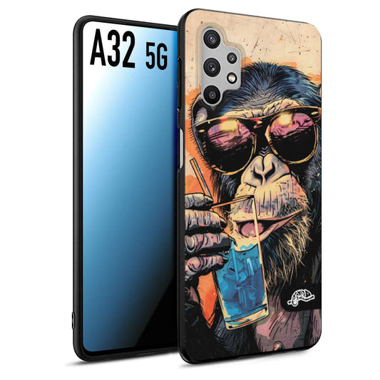 CUSTOMIZZA - Custodia cover nera morbida in tpu compatibile per Samsung A32 5G estate disegnata cocktails animali simpatici scimmia monkey negroni