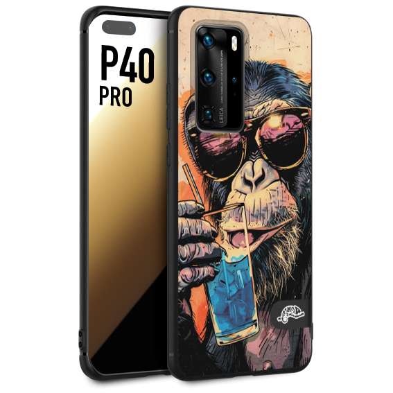 CUSTOMIZZA - Custodia cover nera morbida in tpu compatibile per Huawei P40 PRO estate disegnata cocktails animali simpatici scimmia monkey negroni