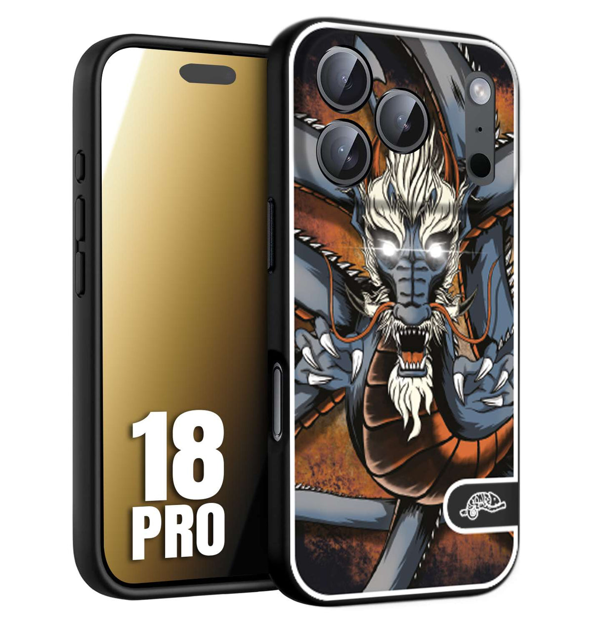 CUSTOMIZZA - Custodia cover nera morbida in tpu compatibile per iPhone 18 PRO drago giapponese tattoo japan dragon
