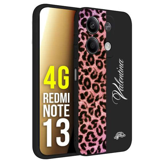 CUSTOMIZZA - Custodia cover nera morbida in tpu compatibile per Xiaomi Redmi Note 13 4G leopardato rosa fucsia personalizzata nome iniziali
