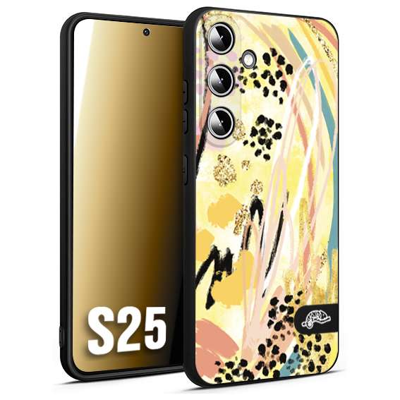 CUSTOMIZZA - Custodia cover nera morbida in tpu compatibile per Samsung S25 astratti donna flower fantasia estate gialla rosa leopardata