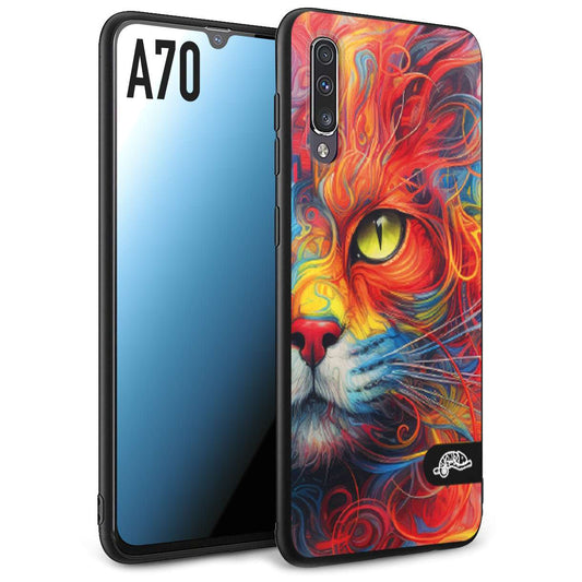 CUSTOMIZZA - Custodia cover nera morbida in tpu compatibile per Samsung A70 animali color cat gatto viso colori vibranti disegnato schizzo