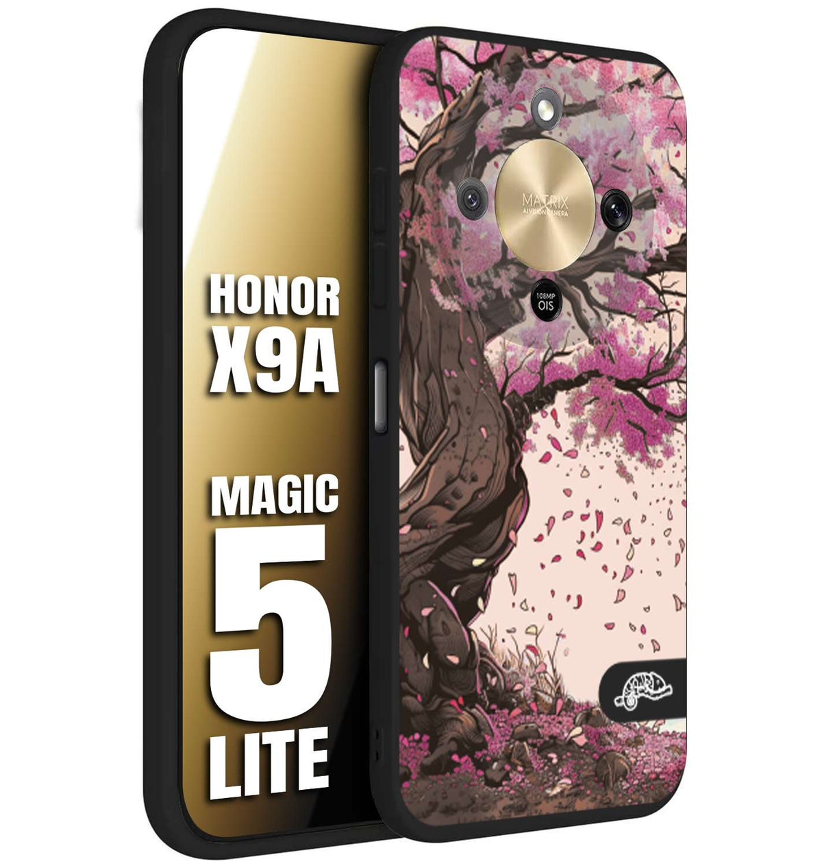 CUSTOMIZZA - Custodia cover nera morbida in tpu compatibile per Honor X9A - Honor Magic 5 Lite giapponese colori morbidi fiori di ciliegio rosa disegnata