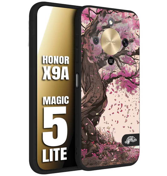 CUSTOMIZZA - Custodia cover nera morbida in tpu compatibile per Honor X9A - Honor Magic 5 Lite giapponese colori morbidi fiori di ciliegio rosa disegnata