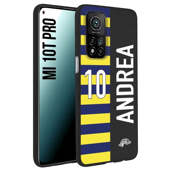 CUSTOMIZZA - Custodia cover nera morbida in tpu compatibile per Xiaomi Mi 10T PRO personalizzata calcio football nome e numero calciatori giallo blu