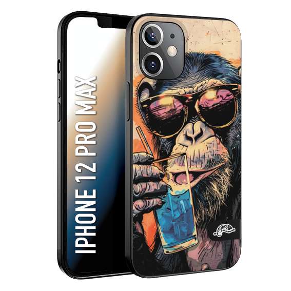 CUSTOMIZZA - Custodia cover nera morbida in tpu compatibile per iPhone 12 PRO MAX estate disegnata cocktails animali simpatici scimmia monkey negroni