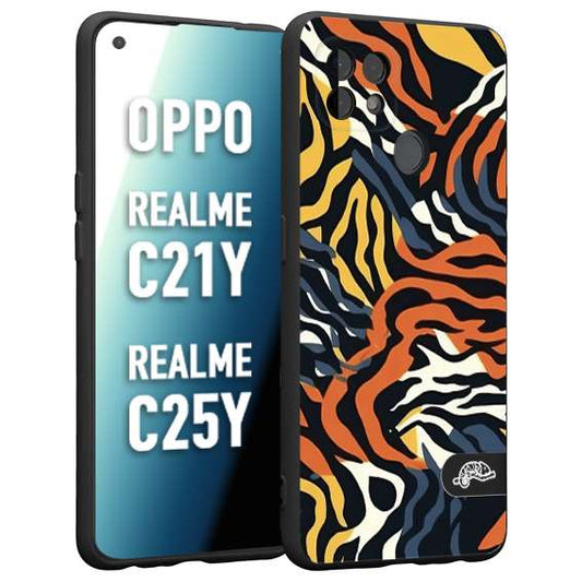 CUSTOMIZZA - Custodia cover nera morbida in tpu compatibile per Realme C21Y - C25Y leopardato maculato tigrato tiger colorata gialla blu arancio