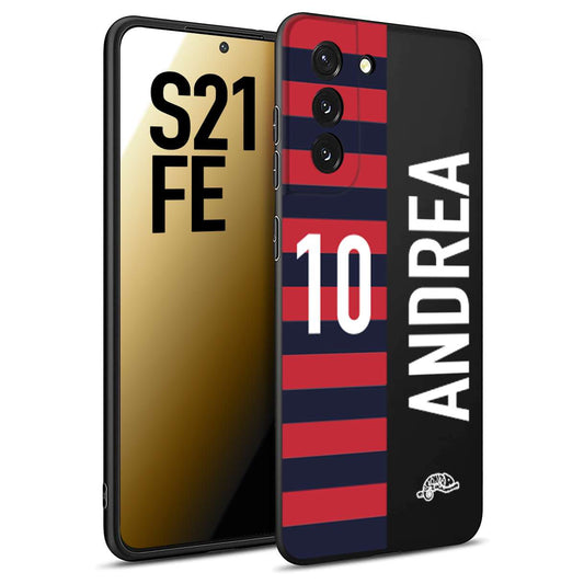 CUSTOMIZZA - Custodia cover nera morbida in tpu compatibile per Samsung S21 FE personalizzata calcio football nome e numero calciatori rossoblu