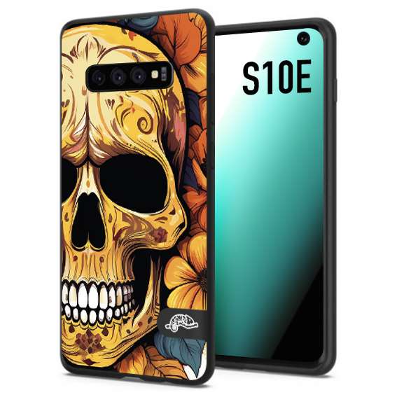 CUSTOMIZZA - Custodia cover nera morbida in tpu compatibile per Samsung S10E teschio messicano colorato dorato fiori autunnali disegnato