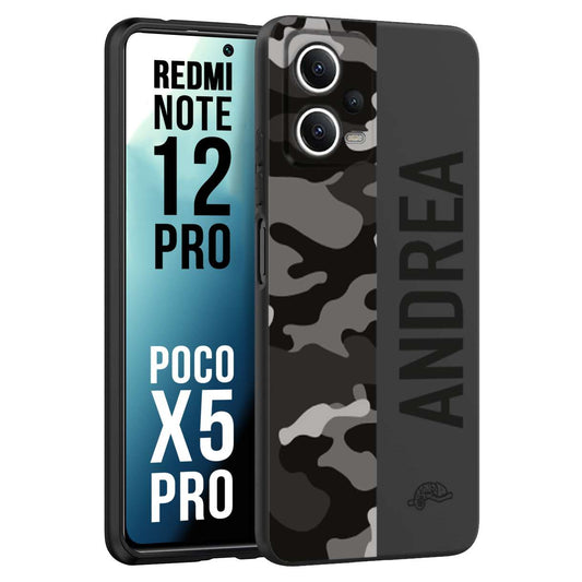 CUSTOMIZZA - Custodia cover nera morbida in tpu compatibile per Xiaomi Redmi Note 12 PRO - POCO X5 PRO camouflage mimetico militare personalizzata nome