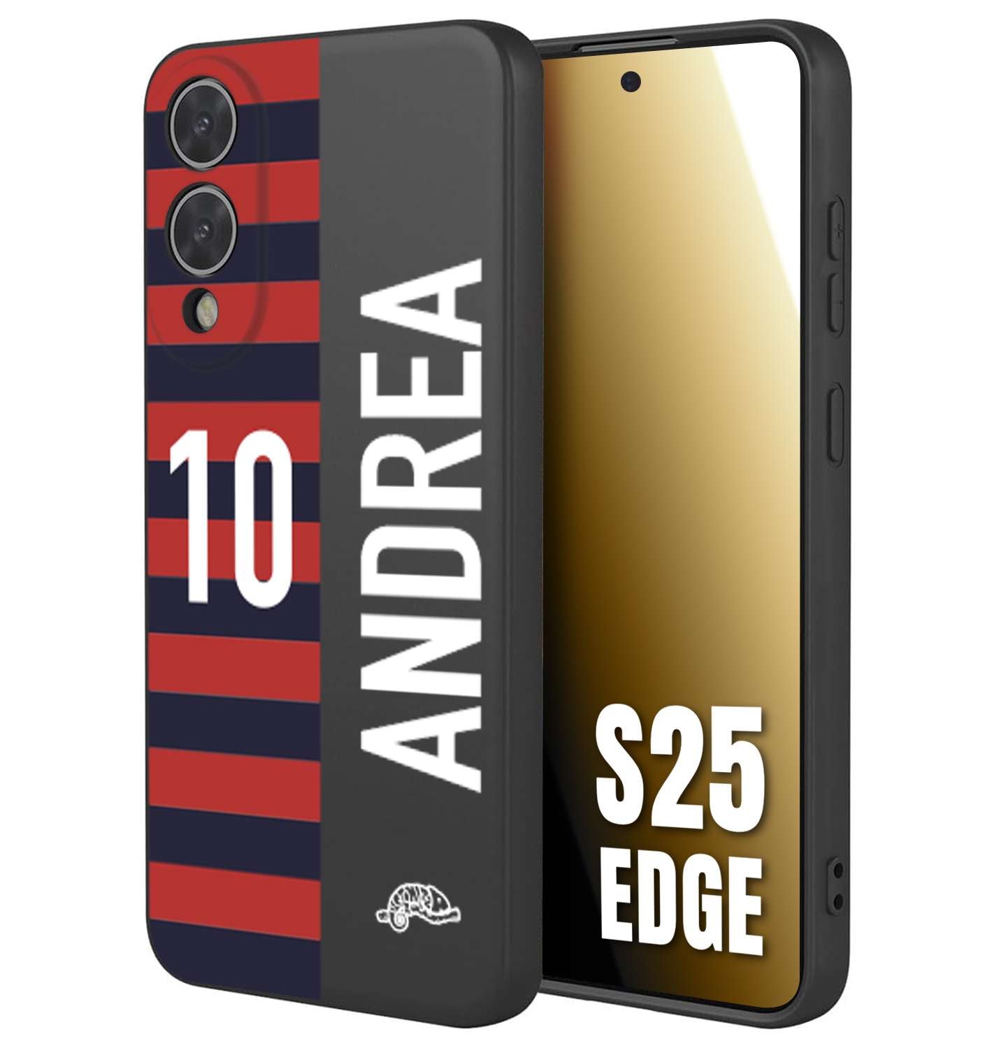 CUSTOMIZZA - Custodia cover nera morbida in tpu compatibile per Samsung S25 EDGE personalizzata calcio football nome e numero calciatori rossoblu