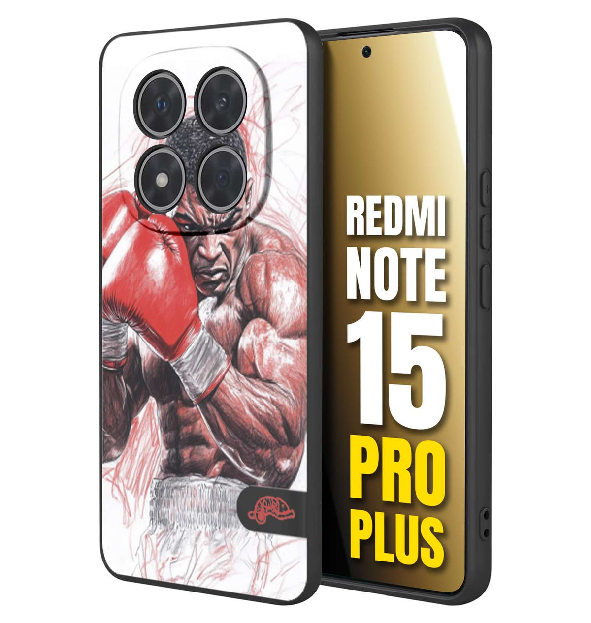 CUSTOMIZZA - Custodia cover nera morbida in tpu compatibile per Xiaomi Redmi Note 15 PRO PLUS pugilato pugili disegno tattoo guantoni boxer pesi massimi iron mike