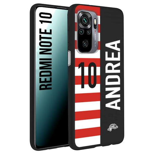 CUSTOMIZZA - Custodia cover nera morbida in tpu compatibile per Xiaomi Redmi Note 10 personalizzata calcio football nome e numero calciatori bianco rossa