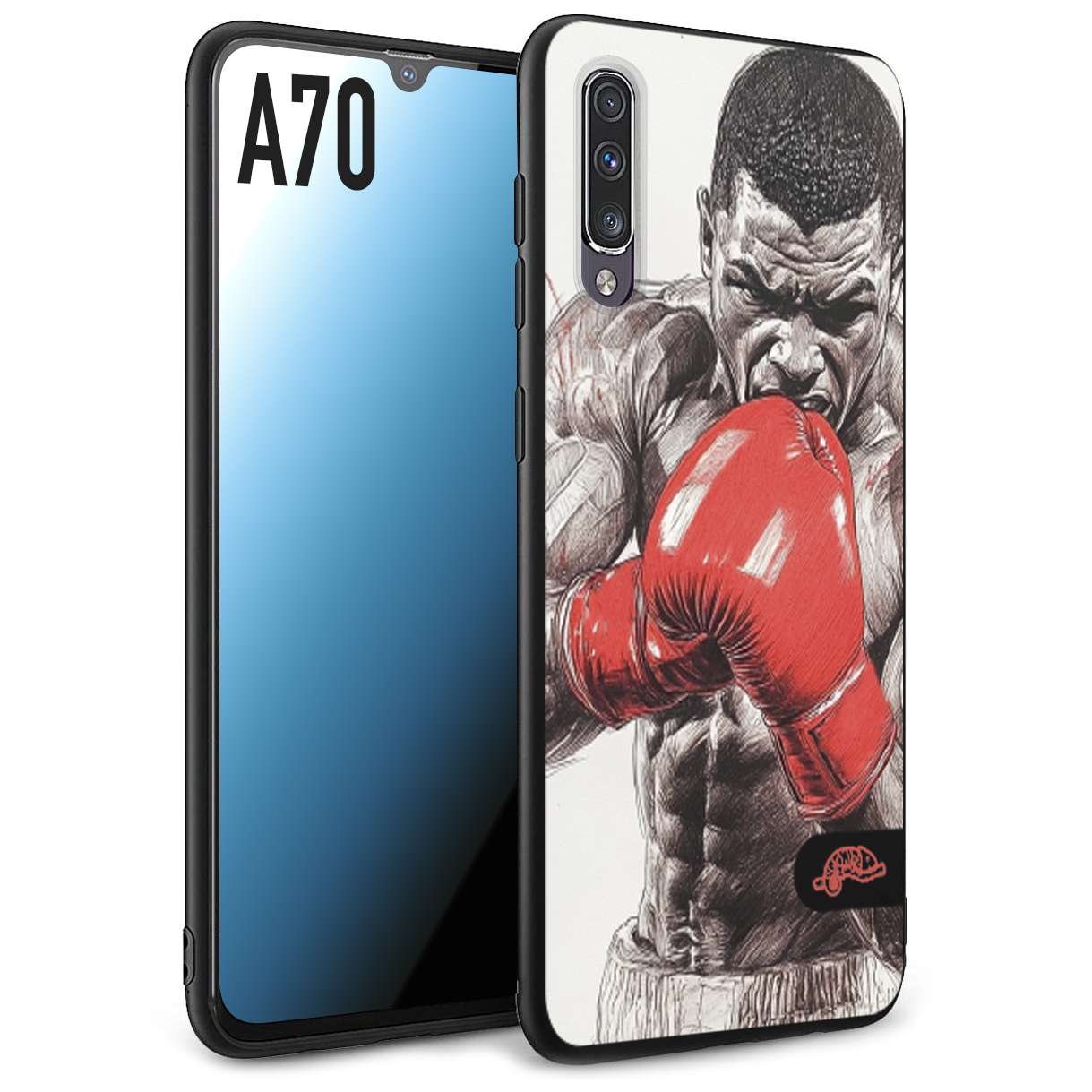 CUSTOMIZZA - Custodia cover nera morbida in tpu compatibile per Samsung A70 pugilato pugili disegno tattoo guantoni box pesi massimi gancio