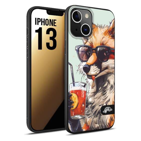 CUSTOMIZZA - Custodia cover nera morbida in tpu compatibile per iPhone 13 estate disegnata cocktails animali simpatici fox volpe negroni