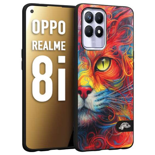 CUSTOMIZZA - Custodia cover nera morbida in tpu compatibile per Oppo Realme 8i animali color cat gatto viso colori vibranti disegnato schizzo