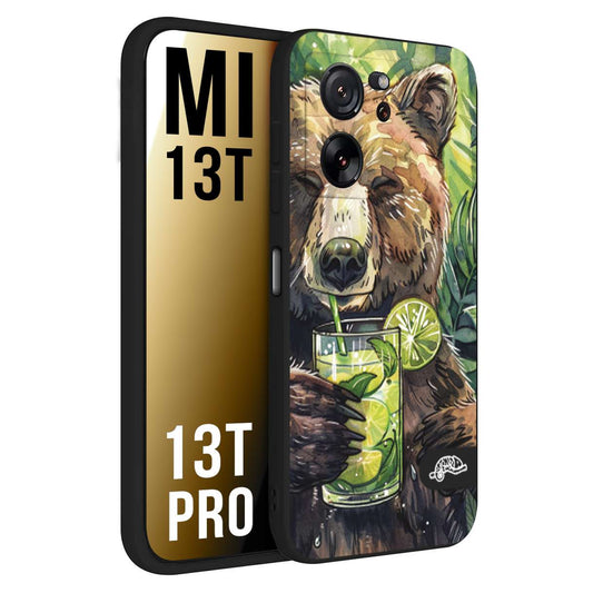 CUSTOMIZZA - Custodia cover nera morbida in tpu compatibile per Xiaomi 13T - 13T PRO fiori estate disegnata cocktails animali simpatici orso bear negroni