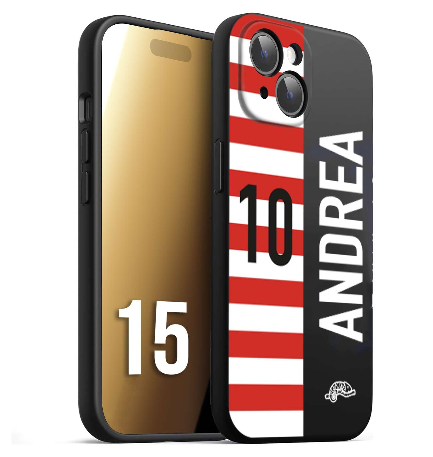 CUSTOMIZZA - Custodia cover nera morbida in tpu compatibile per iPhone 15 personalizzata calcio football nome e numero calciatori bianco rossa