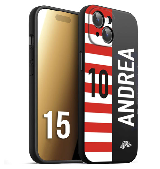 CUSTOMIZZA - Custodia cover nera morbida in tpu compatibile per iPhone 15 personalizzata calcio football nome e numero calciatori bianco rossa