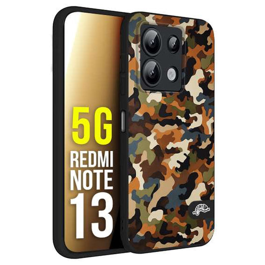 CUSTOMIZZA - Custodia cover nera morbida in tpu compatibile per Xiaomi Redmi Note 13 5G camouflage mimetico militare moderno blu marrone beige