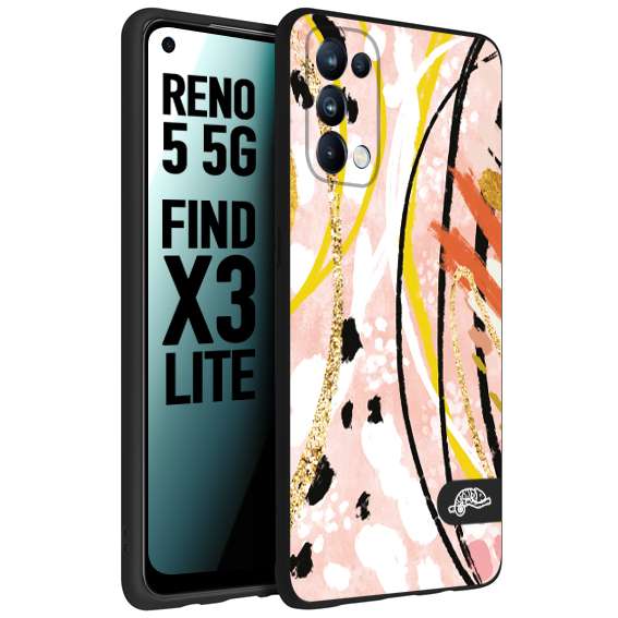 CUSTOMIZZA - Custodia cover nera morbida in tpu compatibile per Oppo Reno 5 5G fiori astratti donna zebrato leopardato fantasia dorata gialla rosa colorata