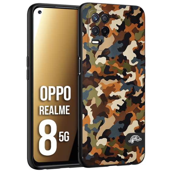 CUSTOMIZZA - Custodia cover nera morbida in tpu compatibile per Oppo Realme 8 5G camouflage mimetico militare moderno blu marrone beige