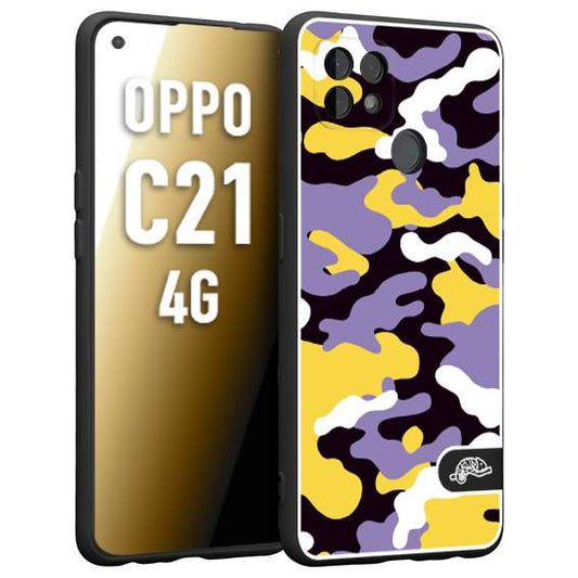 CUSTOMIZZA - Custodia cover nera morbida in tpu compatibile per Realme C21 4G camouflage mimetico militare viola lilla giallo