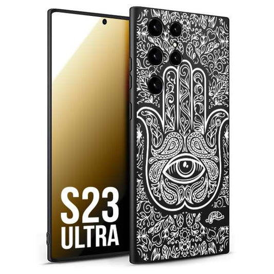 CUSTOMIZZA - Custodia cover nera morbida in tpu compatibile per Samsung S23 ULTRA mano di fatima effetto rilievo mandala donna