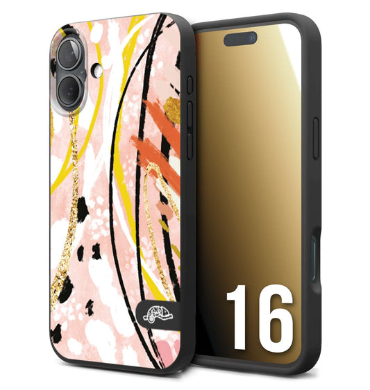 CUSTOMIZZA - Custodia cover nera morbida in tpu compatibile per iPhone 16 fiori astratti donna zebrato leopardato fantasia dorata gialla rosa colorata