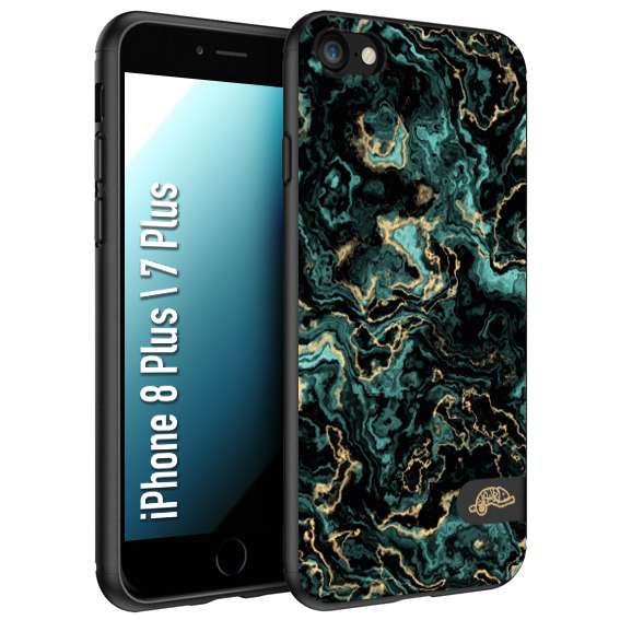 CUSTOMIZZA - Custodia cover nera morbida in tpu compatibile per iPhone 7 Plus - 8 plus effetto marmo marble verde green venature dorato pietra