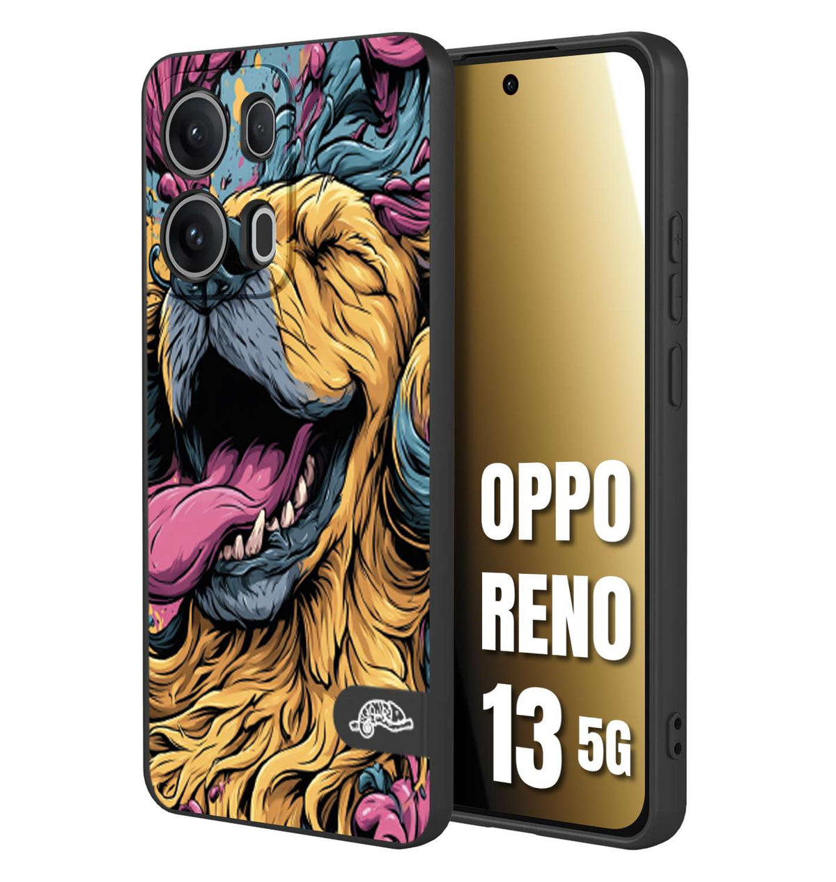 CUSTOMIZZA - Custodia cover nera morbida in tpu compatibile per Oppo Reno 13 5G Golden Retriever illustrazione cane pop art cane street art cartone animato
