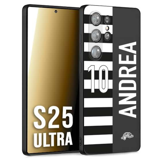 CUSTOMIZZA - Custodia cover nera morbida in tpu compatibile per Samsung S25 ULTRA personalizzata calcio football nome e numero calciatori bianconera