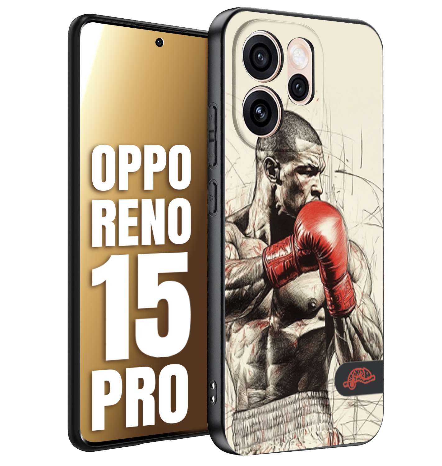 CUSTOMIZZA - Custodia cover nera morbida in tpu compatibile per Oppo Reno 15 PRO pugilato pugili disegno tattoo guantoni box sport ring