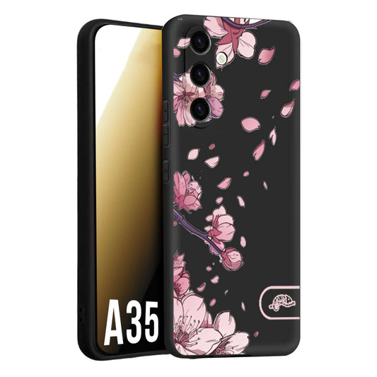 CUSTOMIZZA - Custodia cover nera morbida in tpu compatibile per Samsung A35 5G giapponese fiori di ciliegio in fiore a rilievo disegnata tattoo