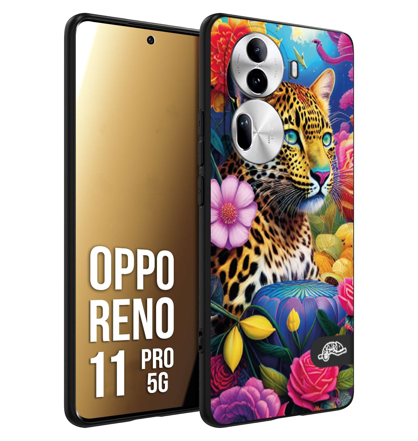 CUSTOMIZZA - Custodia cover nera morbida in tpu compatibile per Oppo Reno 11 PRO 5G astratti donna flower fantasia leopardo ghepardo animali colorati
