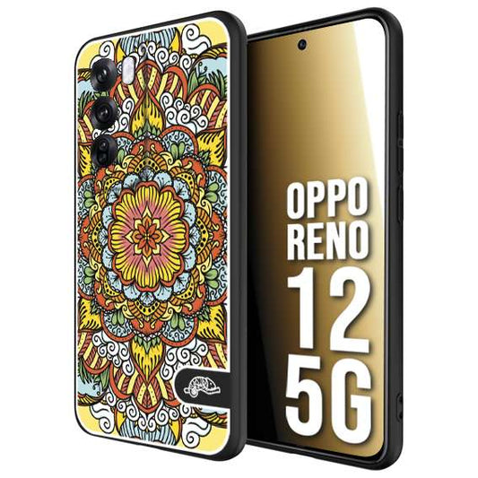 CUSTOMIZZA - Custodia cover nera morbida in tpu compatibile per Oppo Reno 12 5G mandala colorato fiore nuvole arancione