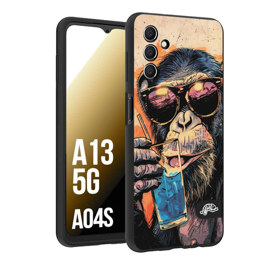 CUSTOMIZZA - Custodia cover nera morbida in tpu compatibile per Samsung A04S - A13 5G estate disegnata cocktails animali simpatici scimmia monkey negroni