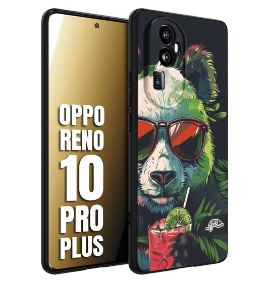 CUSTOMIZZA - Custodia cover nera morbida in tpu compatibile per Oppo Reno 10 PRO PLUS estate disegnata cocktails animali simpatici panda mojito