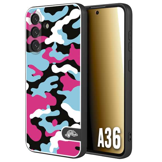 CUSTOMIZZA - Custodia cover nera morbida in tpu compatibile per Samsung A36 camouflage mimetico militare fucsia celeste