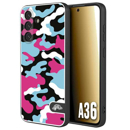CUSTOMIZZA - Custodia cover nera morbida in tpu compatibile per Samsung A36 camouflage mimetico militare fucsia celeste