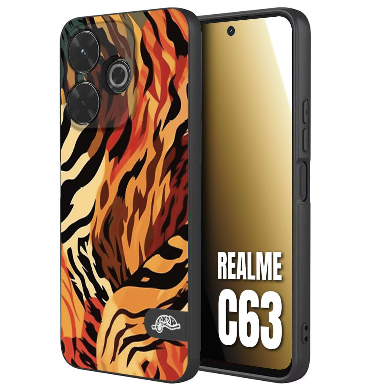 CUSTOMIZZA - Custodia cover nera morbida in tpu compatibile per Realme C63 leopardato maculato tigrato tiger colorata gialla rossa arancio